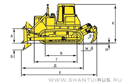 Размеры бульдозера Shantui SD22E Размеры бульдозера Shantui SD22E