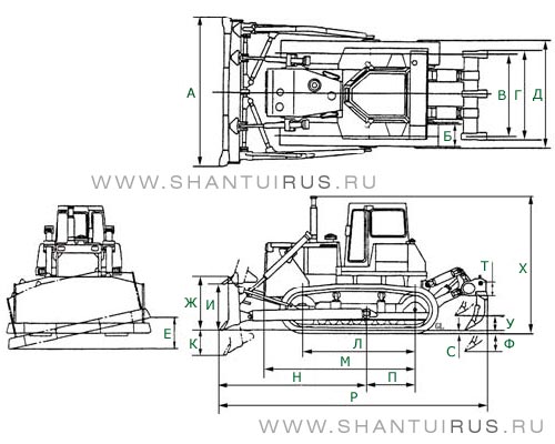 Размеры бульдозера Shantui SD32D Размеры бульдозера Shantui SD32D